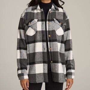 American Tall Flannel Women's Tall Shacket in Grey and Black Plaid Size XLXL / E
